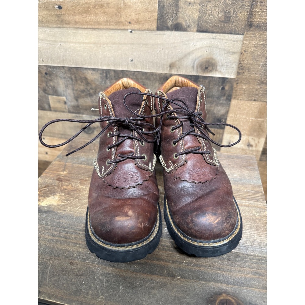 Ariat Barn Yard Brown Leather Lace Up Work Boots Kiltie 17728 Womens 8B - Picture 4 of 7